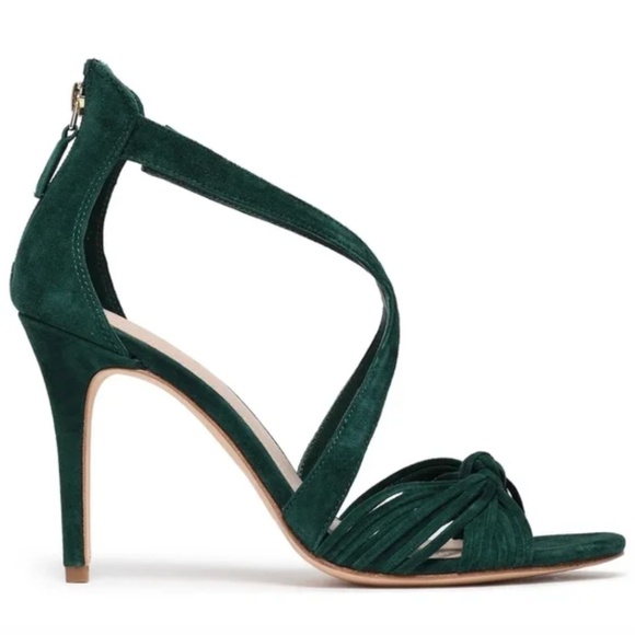 Women’s Sandro Elisa Knotted Green Suede Sandals Shoes Heels Size 40 - Picture 1 of 13